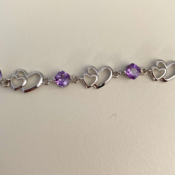 sterling silver double heart chain bracelet - Picture 3 of 7